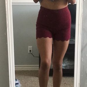 Maroon Scalloped Shorts